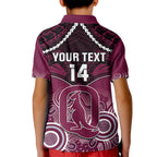 Custom QLD Maroons Rugby Kid Polo Shirt Aboriginal Mix Polynesian Pattern