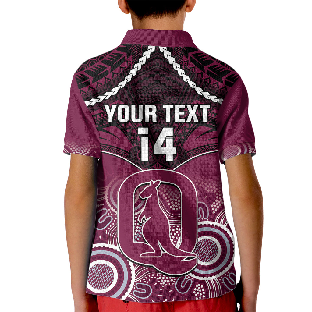 Custom QLD Maroons Rugby Kid Polo Shirt Aboriginal Mix Polynesian Pattern