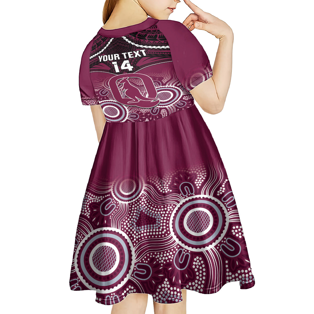 Custom QLD Maroons Rugby Kid Short Sleeve Dress Aboriginal Mix Polynesian Pattern