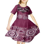 Custom QLD Maroons Rugby Kid Short Sleeve Dress Aboriginal Mix Polynesian Pattern