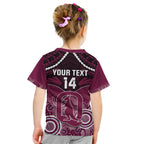Custom QLD Maroons Rugby Kid T Shirt Aboriginal Mix Polynesian Pattern