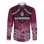 Custom QLD Maroons Rugby Long Sleeve Button Shirt Aboriginal Mix Polynesian Pattern