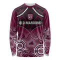 Custom QLD Maroons Rugby Long Sleeve Shirt Aboriginal Mix Polynesian Pattern