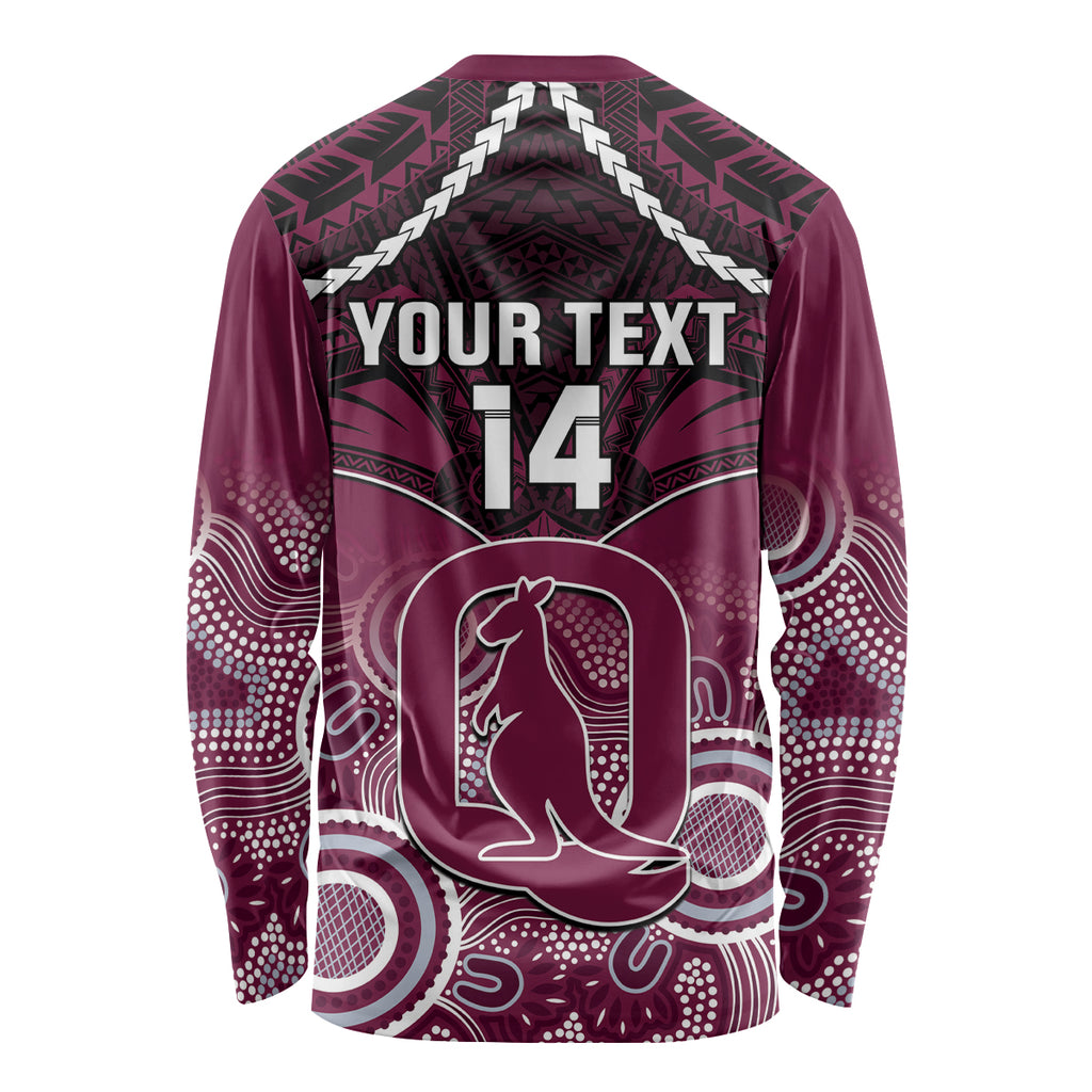 Custom QLD Maroons Rugby Long Sleeve Shirt Aboriginal Mix Polynesian Pattern