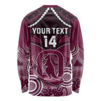 Custom QLD Maroons Rugby Long Sleeve Shirt Aboriginal Mix Polynesian Pattern