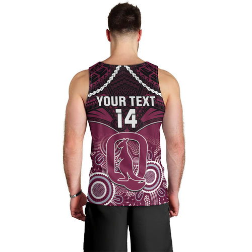 Custom QLD Maroons Rugby Men Tank Top Aboriginal Mix Polynesian Pattern