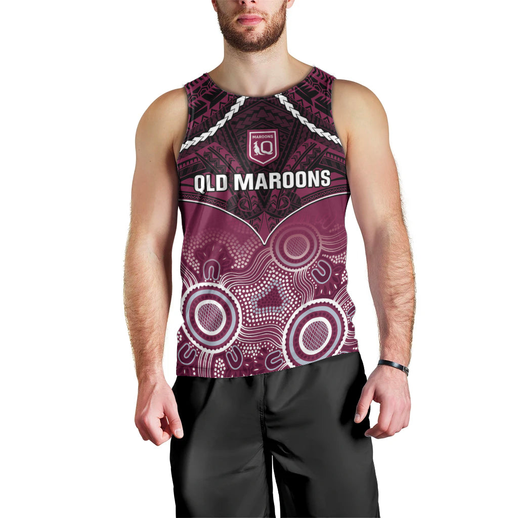 Custom QLD Maroons Rugby Men Tank Top Aboriginal Mix Polynesian Pattern