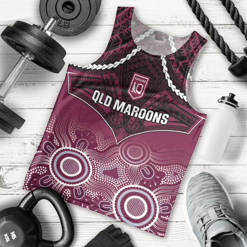 Custom QLD Maroons Rugby Men Tank Top Aboriginal Mix Polynesian Pattern