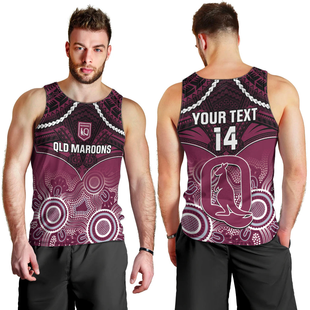 Custom QLD Maroons Rugby Men Tank Top Aboriginal Mix Polynesian Pattern