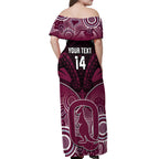 Custom QLD Maroons Rugby Off Shoulder Maxi Dress Aboriginal Mix Polynesian Pattern