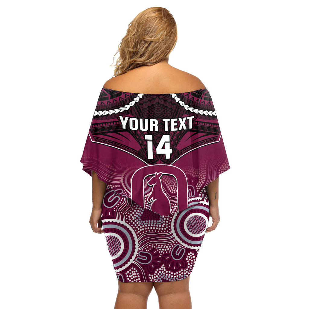 Custom QLD Maroons Rugby Off Shoulder Short Dress Aboriginal Mix Polynesian Pattern