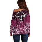 Custom QLD Maroons Rugby Off Shoulder Sweater Aboriginal Mix Polynesian Pattern