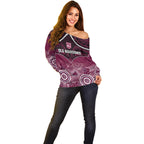 Custom QLD Maroons Rugby Off Shoulder Sweater Aboriginal Mix Polynesian Pattern
