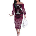 Custom QLD Maroons Rugby Off The Shoulder Long Sleeve Dress Aboriginal Mix Polynesian Pattern