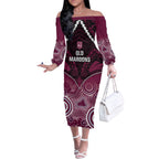 Custom QLD Maroons Rugby Off The Shoulder Long Sleeve Dress Aboriginal Mix Polynesian Pattern