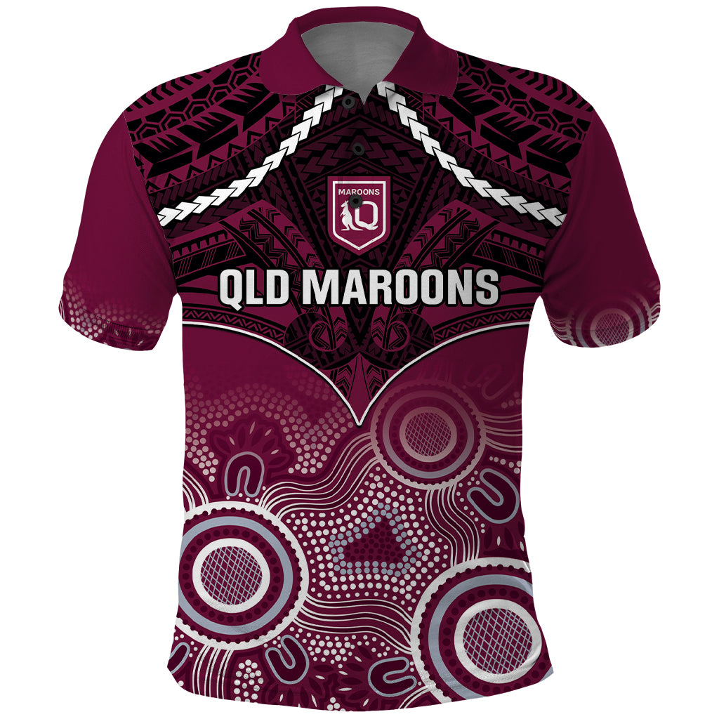 Custom QLD Maroons Rugby Polo Shirt Aboriginal Mix Polynesian Pattern