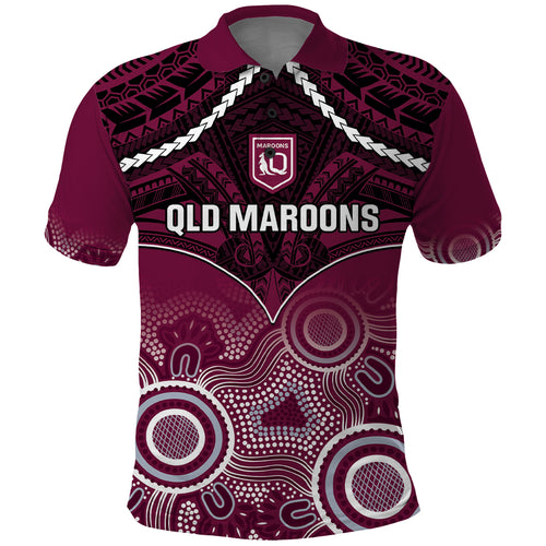Custom QLD Maroons Rugby Polo Shirt Aboriginal Mix Polynesian Pattern