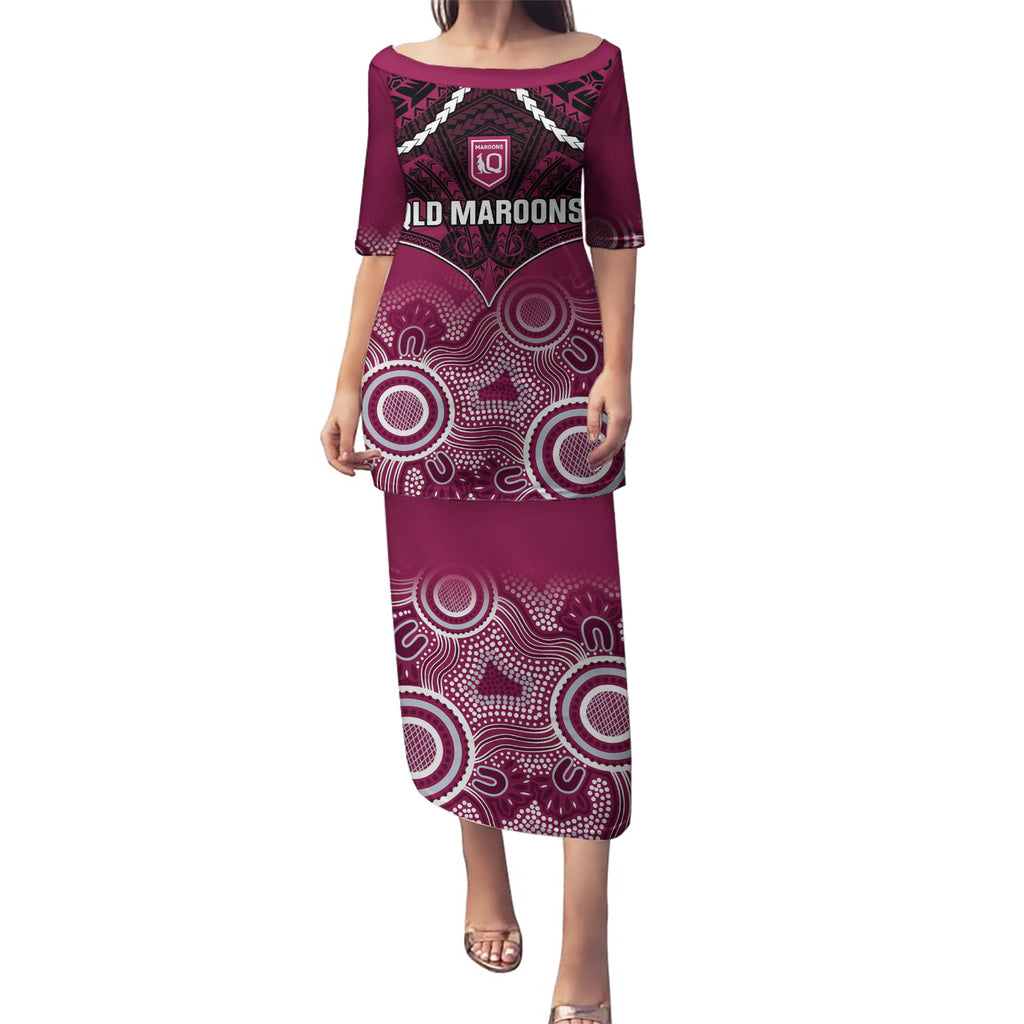 Custom QLD Maroons Rugby Puletasi Aboriginal Mix Polynesian Pattern