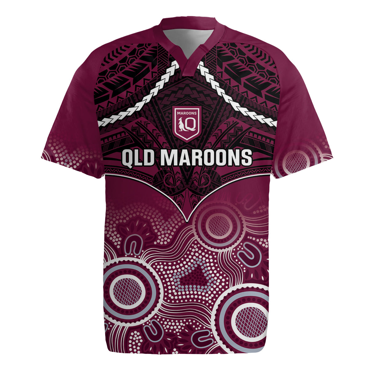 Custom QLD Maroons Rugby Rugby Jersey Aboriginal Mix Polynesian Pattern