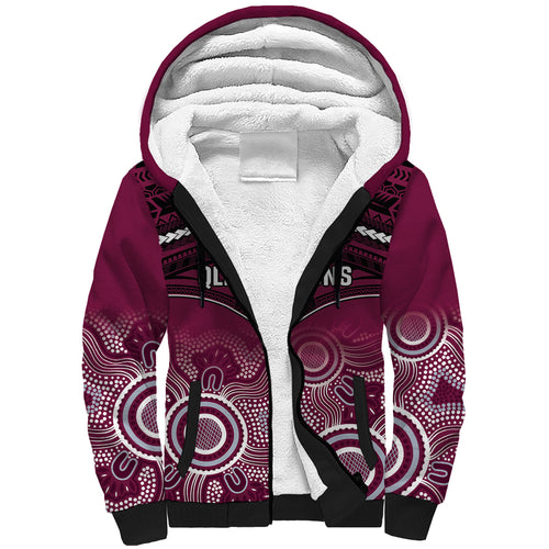Custom QLD Maroons Rugby Sherpa Hoodie Aboriginal Mix Polynesian Pattern