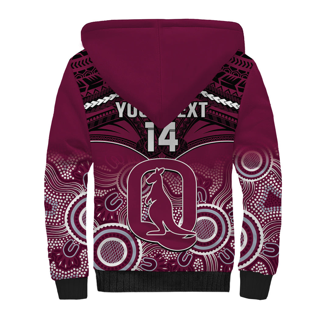 Custom QLD Maroons Rugby Sherpa Hoodie Aboriginal Mix Polynesian Pattern