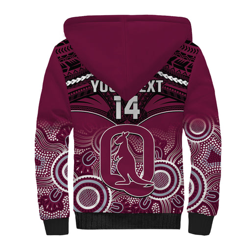 Custom QLD Maroons Rugby Sherpa Hoodie Aboriginal Mix Polynesian Pattern