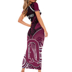 Custom QLD Maroons Rugby Short Sleeve Bodycon Dress Aboriginal Mix Polynesian Pattern