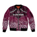 Custom QLD Maroons Rugby Sleeve Zip Bomber Jacket Aboriginal Mix Polynesian Pattern