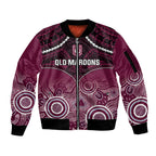 Custom QLD Maroons Rugby Sleeve Zip Bomber Jacket Aboriginal Mix Polynesian Pattern