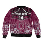 Custom QLD Maroons Rugby Sleeve Zip Bomber Jacket Aboriginal Mix Polynesian Pattern