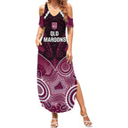 Custom QLD Maroons Rugby Summer Maxi Dress Aboriginal Mix Polynesian Pattern