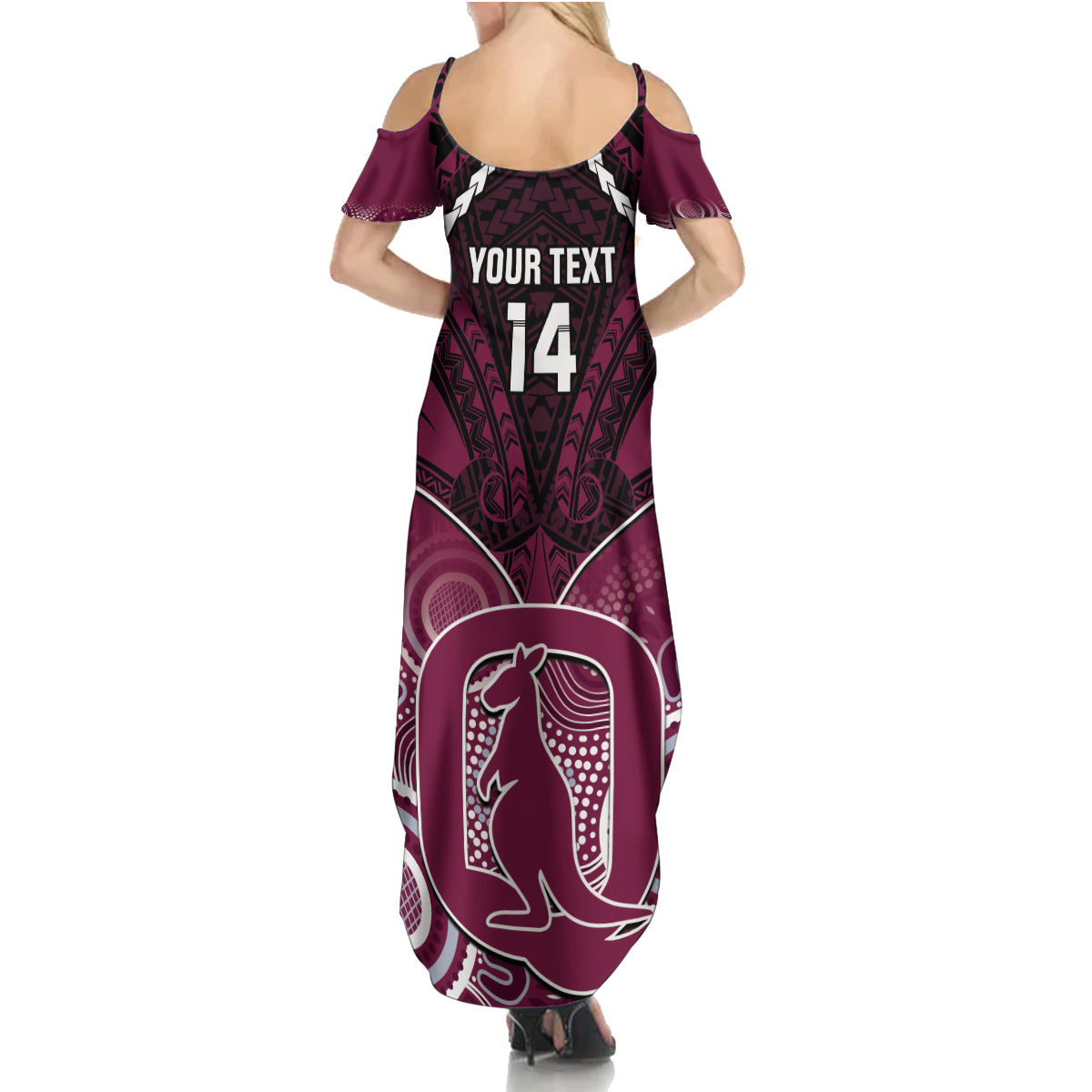 Custom QLD Maroons Rugby Summer Maxi Dress Aboriginal Mix Polynesian Pattern