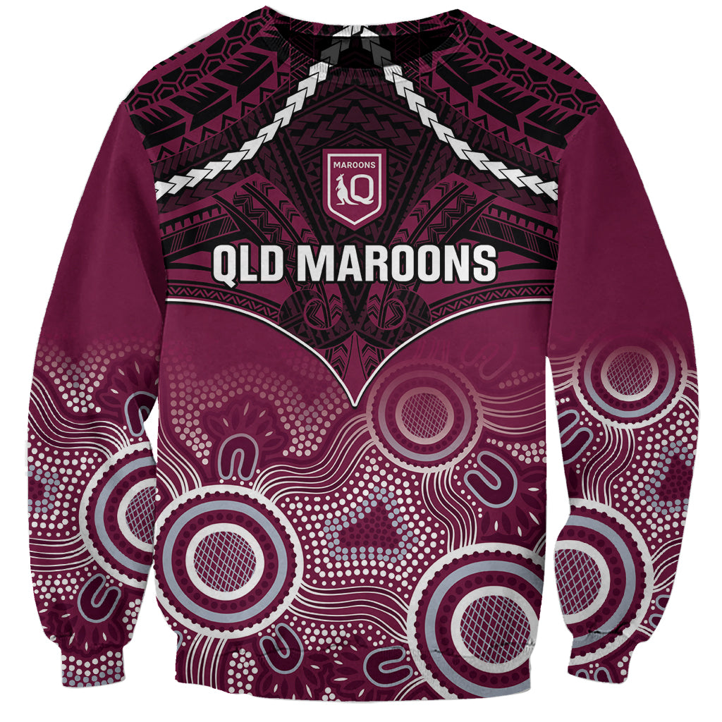 Custom QLD Maroons Rugby Sweatshirt Aboriginal Mix Polynesian Pattern
