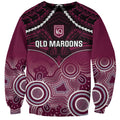 Custom QLD Maroons Rugby Sweatshirt Aboriginal Mix Polynesian Pattern