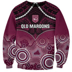 Custom QLD Maroons Rugby Sweatshirt Aboriginal Mix Polynesian Pattern