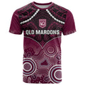 Custom QLD Maroons Rugby T Shirt Aboriginal Mix Polynesian Pattern
