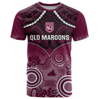 Custom QLD Maroons Rugby T Shirt Aboriginal Mix Polynesian Pattern