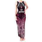 Custom QLD Maroons Rugby Tank Maxi Dress Aboriginal Mix Polynesian Pattern