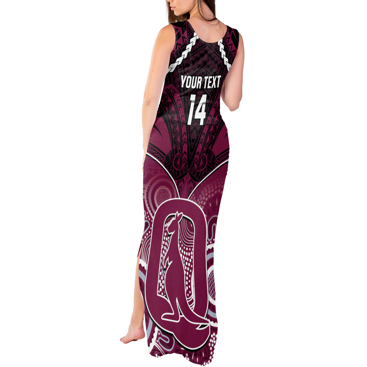 Custom QLD Maroons Rugby Tank Maxi Dress Aboriginal Mix Polynesian Pattern