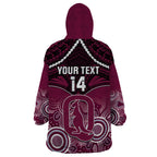 Custom QLD Maroons Rugby Wearable Blanket Hoodie Aboriginal Mix Polynesian Pattern