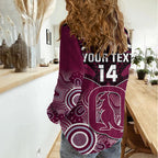 Custom QLD Maroons Rugby Women Casual Shirt Aboriginal Mix Polynesian Pattern