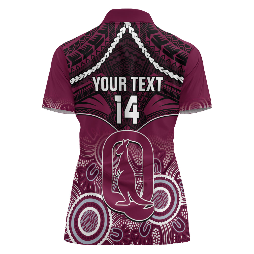 Custom QLD Maroons Rugby Women Polo Shirt Aboriginal Mix Polynesian Pattern