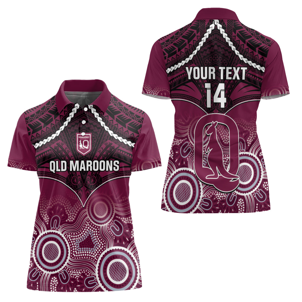 Custom QLD Maroons Rugby Women Polo Shirt Aboriginal Mix Polynesian Pattern
