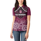 Custom QLD Maroons Rugby Women Polo Shirt Aboriginal Mix Polynesian Pattern
