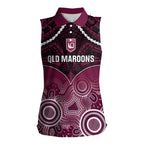 Custom QLD Maroons Rugby Women Sleeveless Polo Shirt Aboriginal Mix Polynesian Pattern