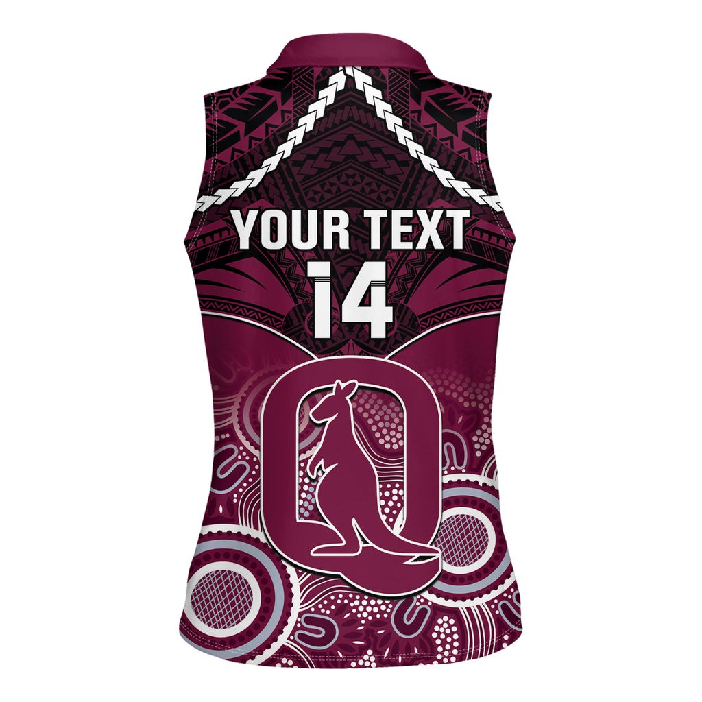 Custom QLD Maroons Rugby Women Sleeveless Polo Shirt Aboriginal Mix Polynesian Pattern