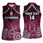 Custom QLD Maroons Rugby Women Sleeveless Polo Shirt Aboriginal Mix Polynesian Pattern