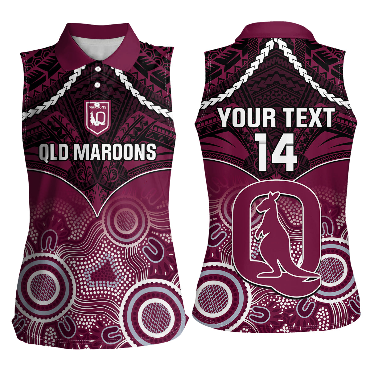 Custom QLD Maroons Rugby Women Sleeveless Polo Shirt Aboriginal Mix Polynesian Pattern