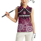 Custom QLD Maroons Rugby Women Sleeveless Polo Shirt Aboriginal Mix Polynesian Pattern