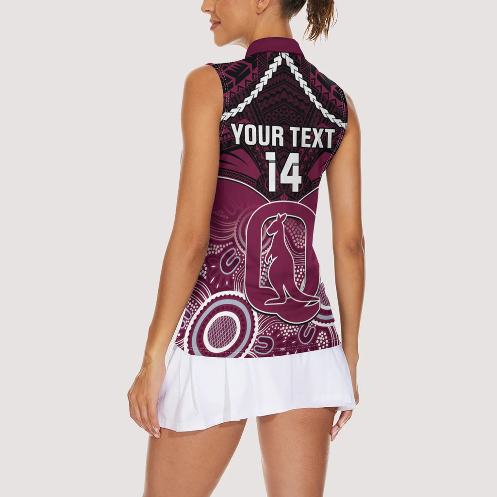 Custom QLD Maroons Rugby Women Sleeveless Polo Shirt Aboriginal Mix Polynesian Pattern